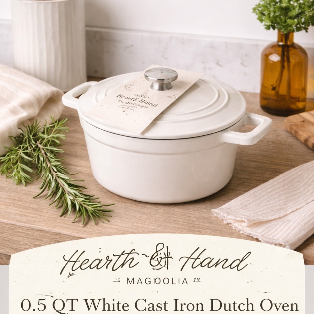 Hearth & Hand Cream Enameled Mini Dutch Oven with Stainless Knob